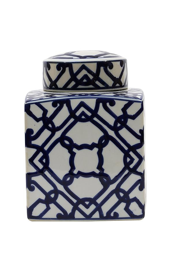 Creative Co-op Blue & White Ceramic Ginger Jar with Lid | Amazon (US)