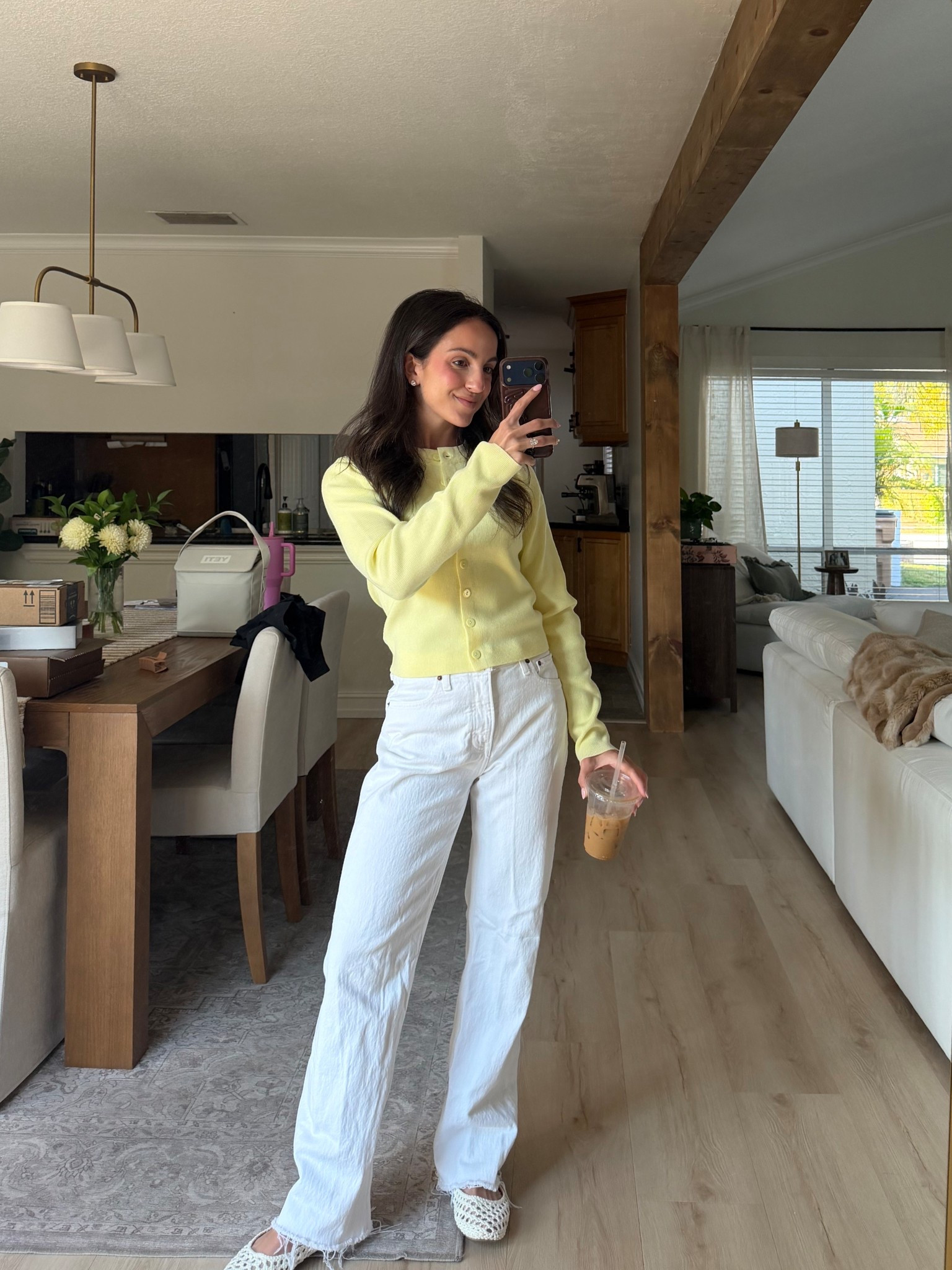 Perfect spring outfit, business casual work outfits, spring style, spring outfits 2026, vacation outfit, white denim, butter yellow cardigan, lulus cardigan, Abercrombie jeans, woven flats, Easter outfits women

#LTKgrwm #LTKSeasonal #LTKootd