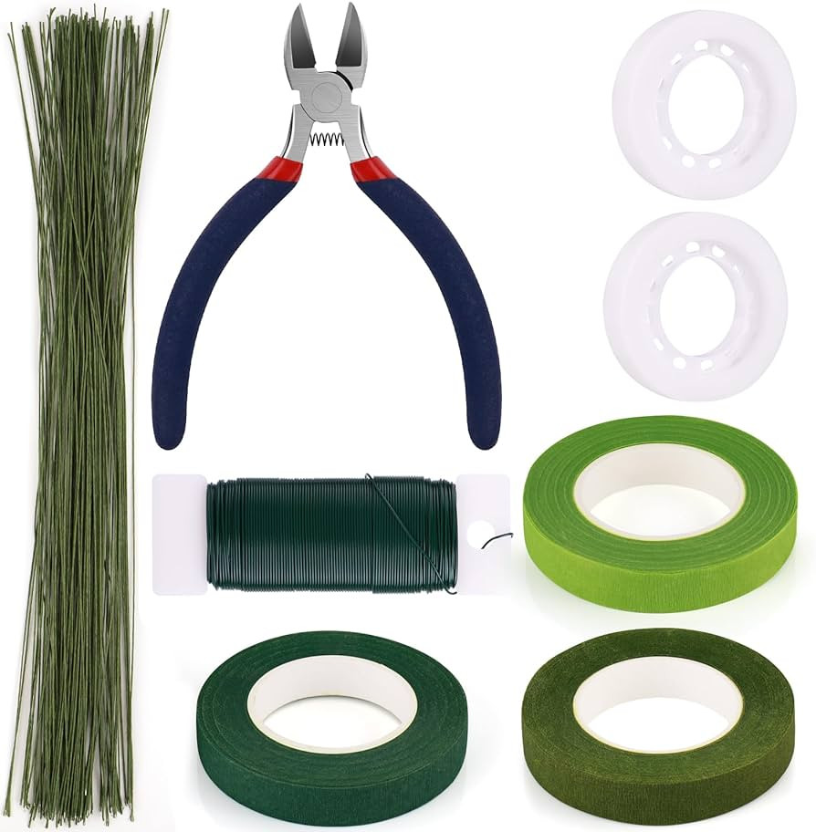 GLAMFIELDS Floral Arrangement Kit with Cutter, 5 Rolls 1/2" Wide Floral Tapes, 100 pcs 26 Gauge F... | Amazon (US)