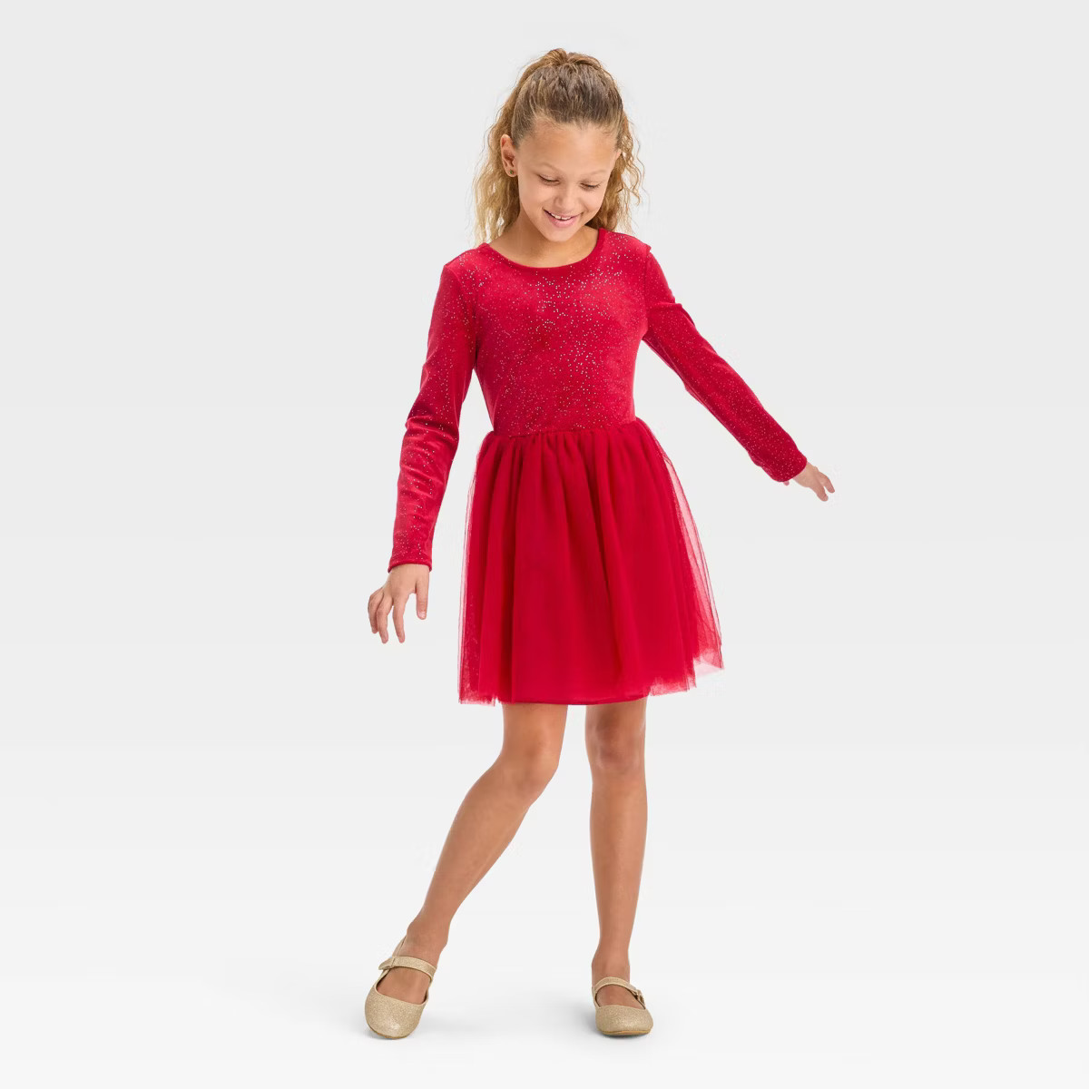 Girls' Long Sleeve Velour Tulle Dress - Cat & Jack™ | Target