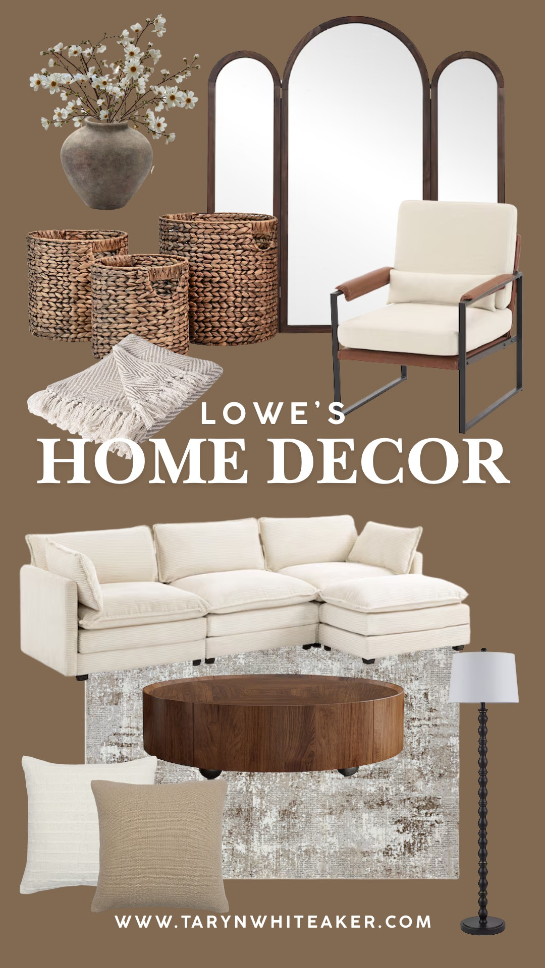 If you love neutral home decor with a cozy, elevated feel… this Lowe’s find is everything. From textured baskets and warm wood tones to the perfect cream sectional and accent chair, these pieces create that modern organic living room look that feels both styled and lived in.

Think affordable home decor, neutral living room ideas, and timeless pieces you won’t get tired of. The mirror alone is such a statement, and I love how everything mixes for that clean, cozy aesthetic.

Save this for your next home refresh or living room makeover. Everything is linked here.

#LTKSeasonal #LTKHome