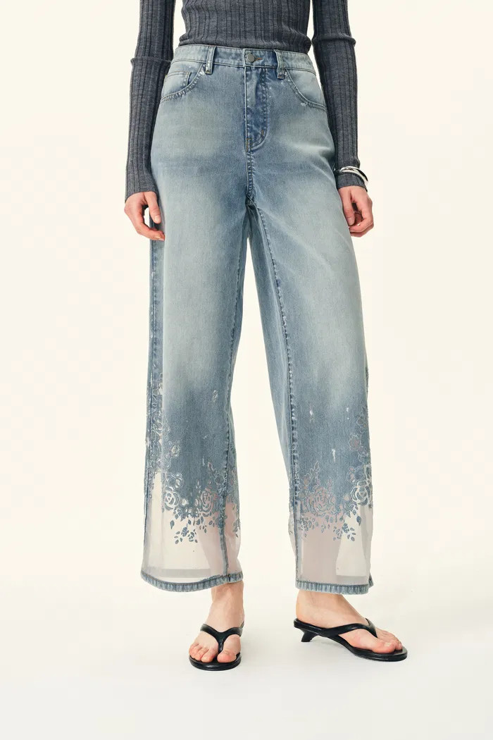 Ariel Transparent Burnout Straight Cropped Jeans in Composite Burnout | Fabrique