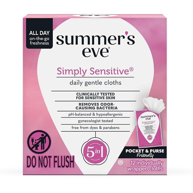 Summer's Eve Simply Sensitive Feminine Wipes, Gentle pH-Balanced Micellar Water Based Formula Hel... | Amazon (US)