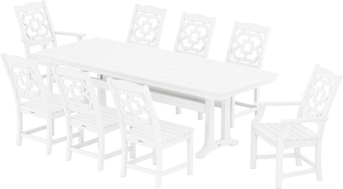 Martha Stewart by POLYWOOD® Chinoiserie 9-Piece Dining Set with Trestle Legs in White | Amazon (US)