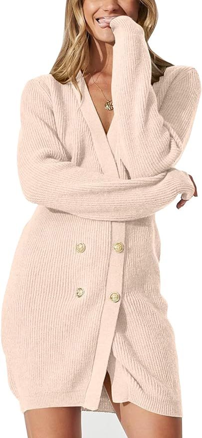 PRETTYGARDEN Women's 2023 Open Front Fall Cardigans Sweaters Ribbed Knit Long Sleeve V Neck Butto... | Amazon (US)