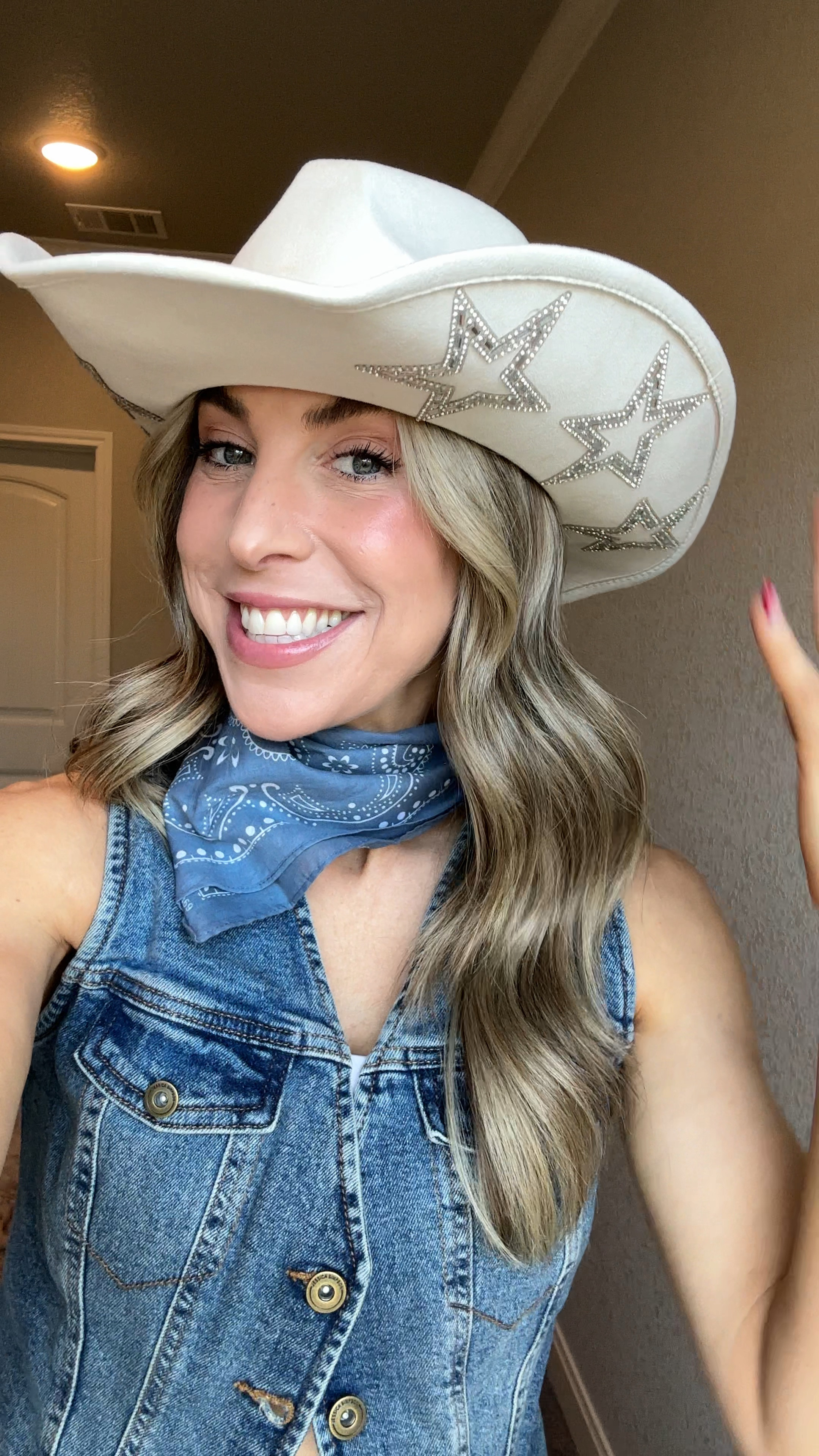 amazon cowboy hat! sooo freaking cute with the rhinestone stars and i love the felt look! fits so cute and is so affordable for a cowgirl hat! rodeo outfit idea, country concert outfit idea, western outfit inspo

#LTKFindsUnder50 #LTKFindsUnder100 #LTKStyleTip