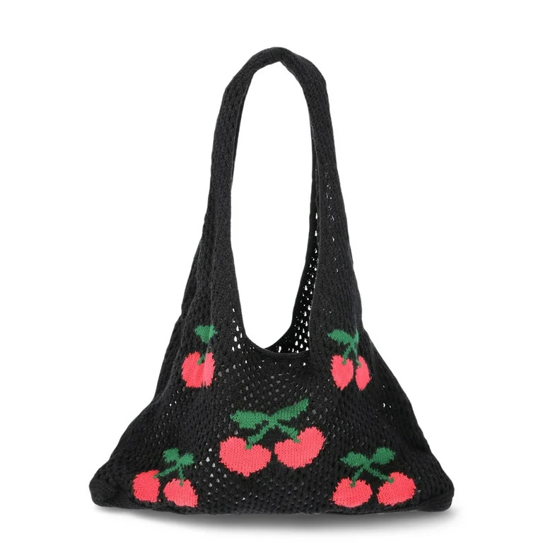 No Boundaries Women's Festival Crochet Icon Tote Bag, Black Cherries | Walmart (US)