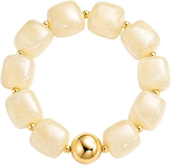 Bead Bracelet for Women Brown Barrel Resin Heart Charm Stretch, Solid Marble Boho Jewelry Gift Ne... | Amazon (US)