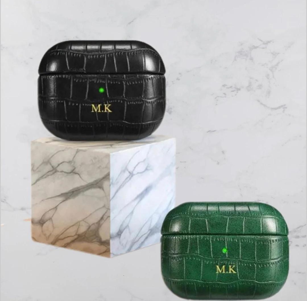 Personalized Custom Gold Initials Monogram Croc Leather AirPod Case Pastel Custom AirPod 3 Case P... | Etsy (US)