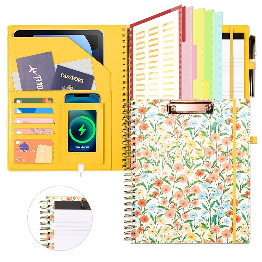 Clipboard with Storage for Men Women, Leather Padfolio Portfolio Organizer 5 Folders with 10 Pock... | Amazon (US)