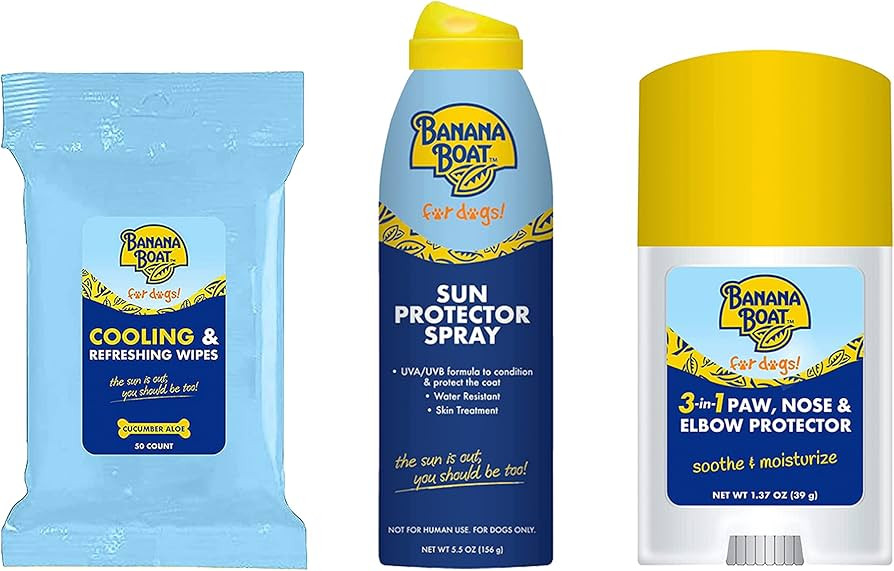 Banana Boat 3 Pack Bundle Dog Sunscreen Spray, Dog Wipes, Paw Balm - SPF 50 Sun Protector Spray f... | Amazon (US)