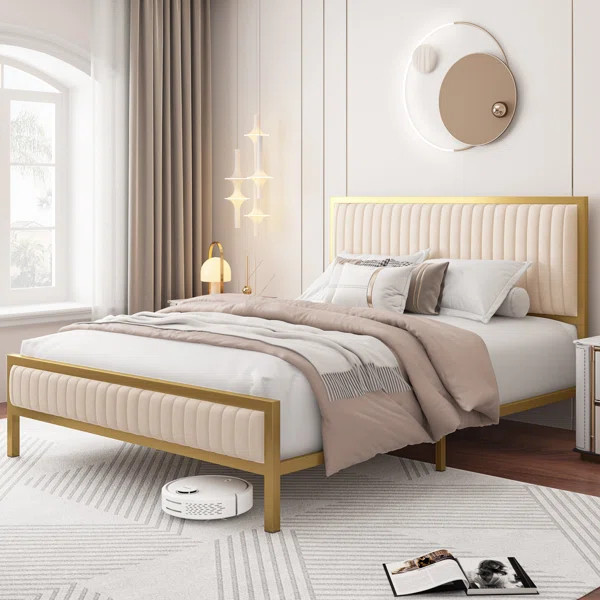 Burglind Upholstered Platform Bed with Velvet Tufted Headboard | Wayfair North America