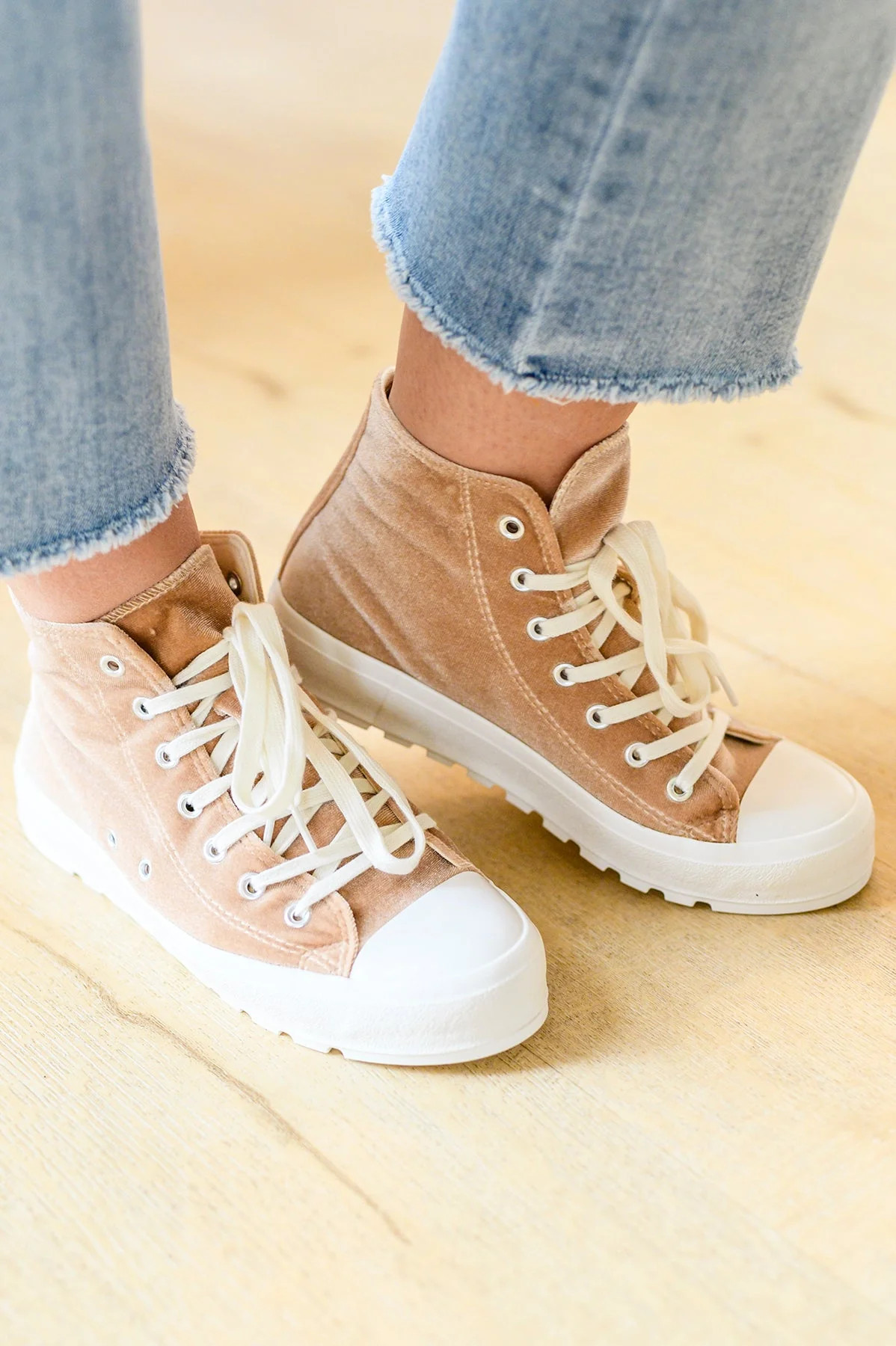 Run Me Down Velvet High Tops in Tan 10 | Statement Boutique