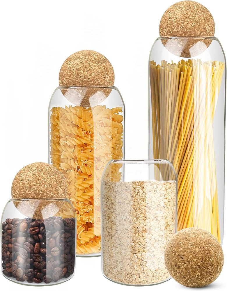 HOMEARAY 50 oz Glass Food Storage Jars with Wood Cork Lids to Keep Pasta, Flour, Sugar Fresh | Amazon (US)