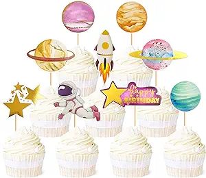 Ercadio 36 Pack Space Astronaut Cupcake Toppers Space Girl Moon Rocket Planet Cupcake Toppers Ear... | Amazon (US)