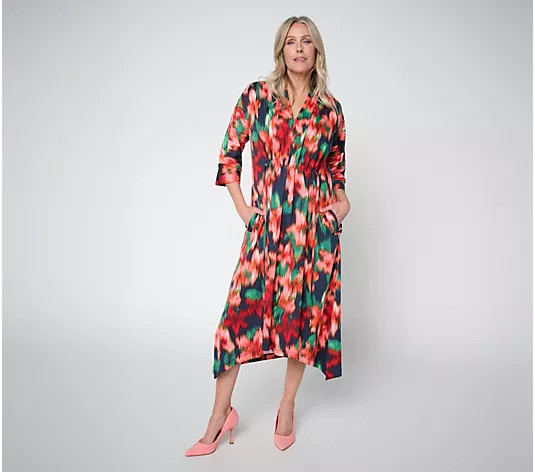Carla Rockmore Collection Regular Jersey Cinched Waist Midi Dress - QVC.com | QVC