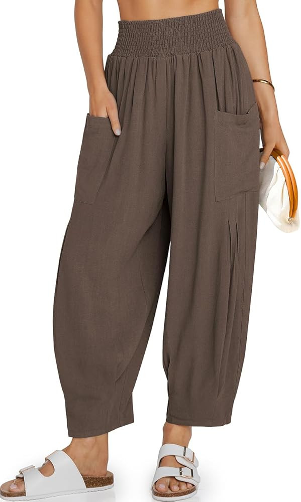 TARSE Women Linen Boho Pants Summer Casual Loose High Waist Cargo Lounge Harem Pant 2025 Beach Tr... | Amazon (US)