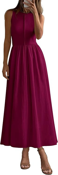 PRETTYGARDEN Maxi Dresses for Women 2026 Summer Casual Sleeveless Patchwork Flowy Vacation Sundre... | Amazon (US)