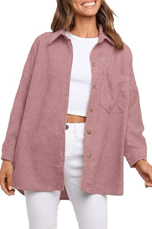 CHYRII Women's Corduroy Shirts Casual Button Down Shacket Long Sleeve Blouses Tops with Pockets | Amazon (US)