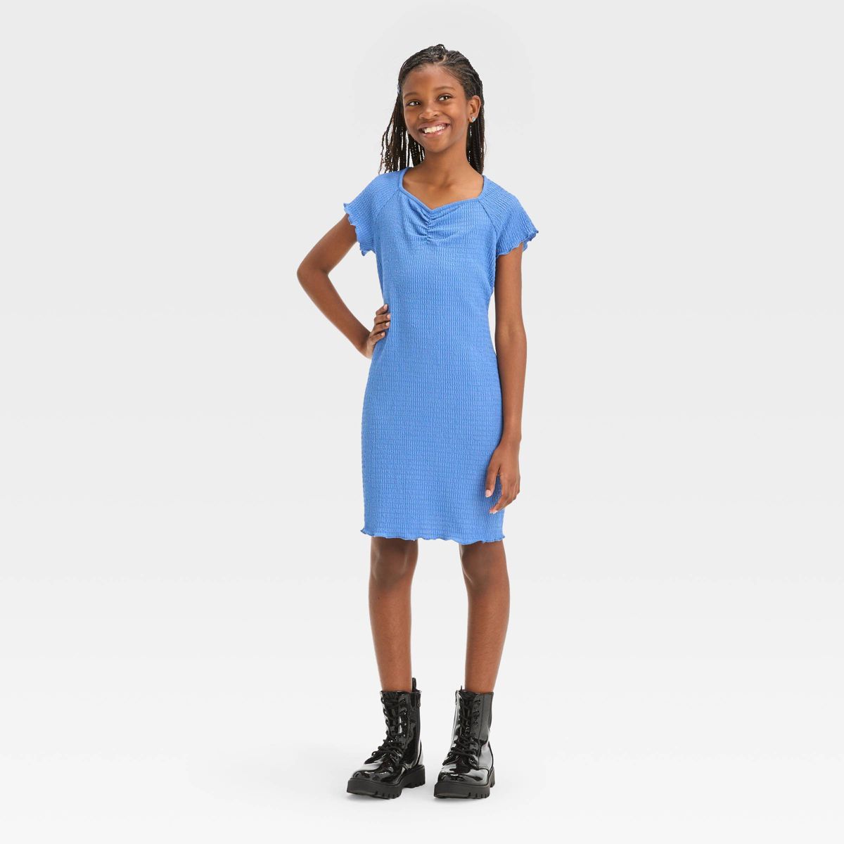 Girls' Short Sleeve Knit Cinch Neck Dress - art class™ | Target