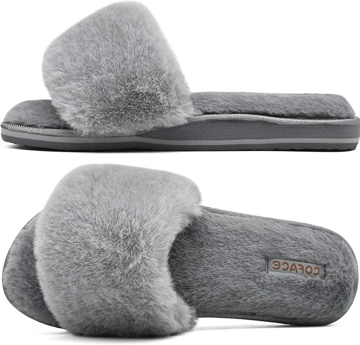 COFACE Womens Sliders Plush House Slippers Flat Sandals for Women Memory Foam Fuzzy Open Toe Slip... | Amazon (US)