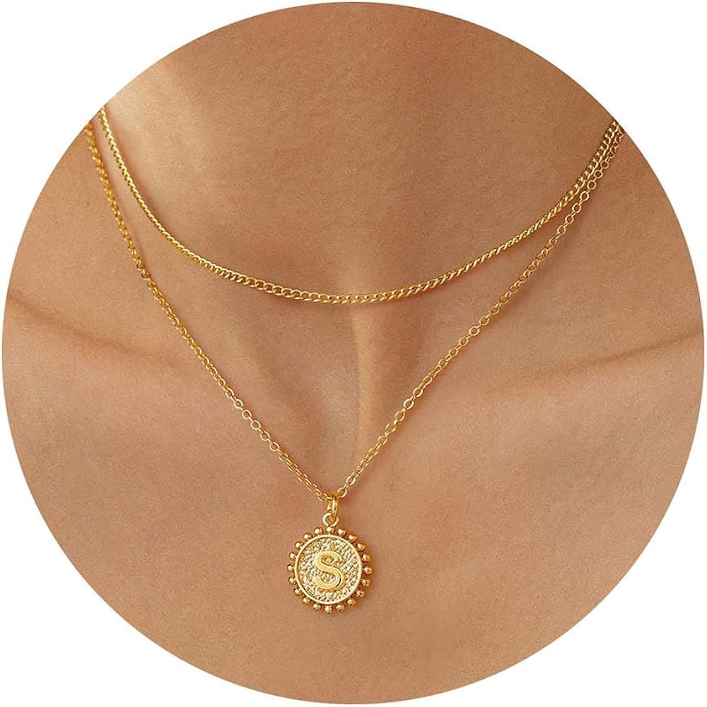 Turandoss Initial Necklaces for Women Girls - 14K Gold Plated Personalized Cute Coin Initial Neck... | Amazon (US)