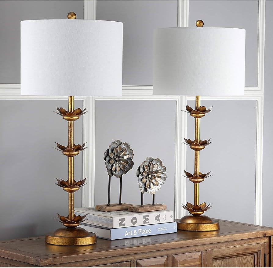 Lighting 32-inch Antique Gold Leaf Table Lamp (Set of 2) Cream Modern Contemporary Bulbs Included | Amazon (US)