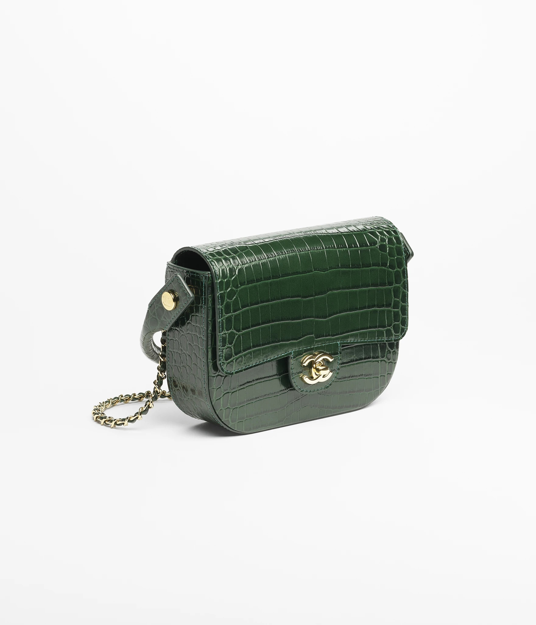 Mini flap bag with top handle, Crocodile embossed calfskin & gold-tone metal, green \u2014 Fashio... | Chanel, Inc. (US)