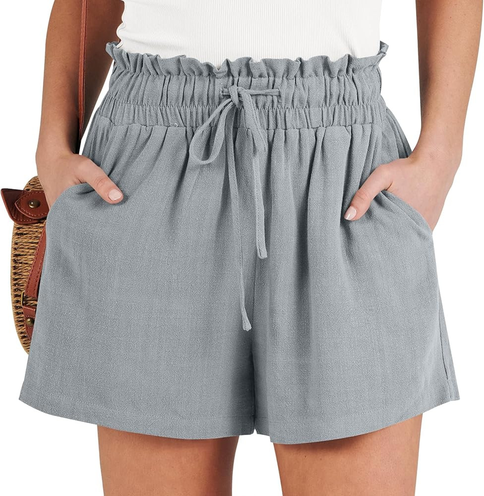 ANRABESS Linen Shorts for Women Summer Casual Wide Leg Loose High Waist Drawstring Dressy Beach S... | Amazon (US)