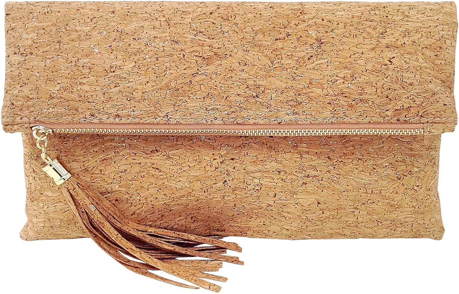 JNB Women's Cork Material Foldover Clutch with Tassel | Amazon (US)