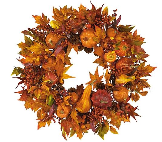 28" Harvest Wreath by Nearly Natural - QVC.com | QVC