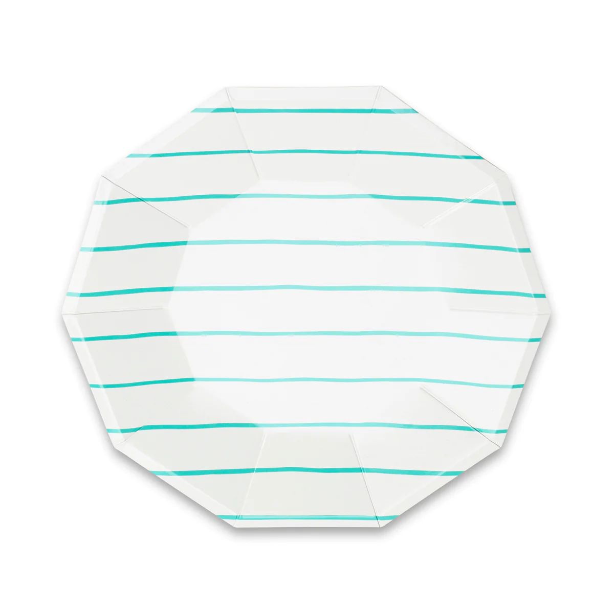 Frenchie Striped Large Paper Plates - Aqua Blue | Ellie and Piper