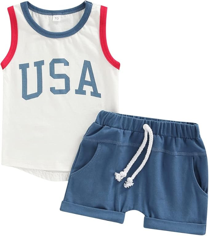 Baby Boy Summer Clothes Striped Tank Tops Sleeveless T-Shirt and Solid Shorts Outfit Cute Infant ... | Amazon (US)