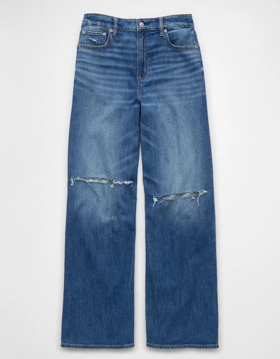 AE Dreamy Drape Stretch Super High-Waisted Baggy Wide-Leg Ripped Jean | American Eagle Outfitters (US & CA)