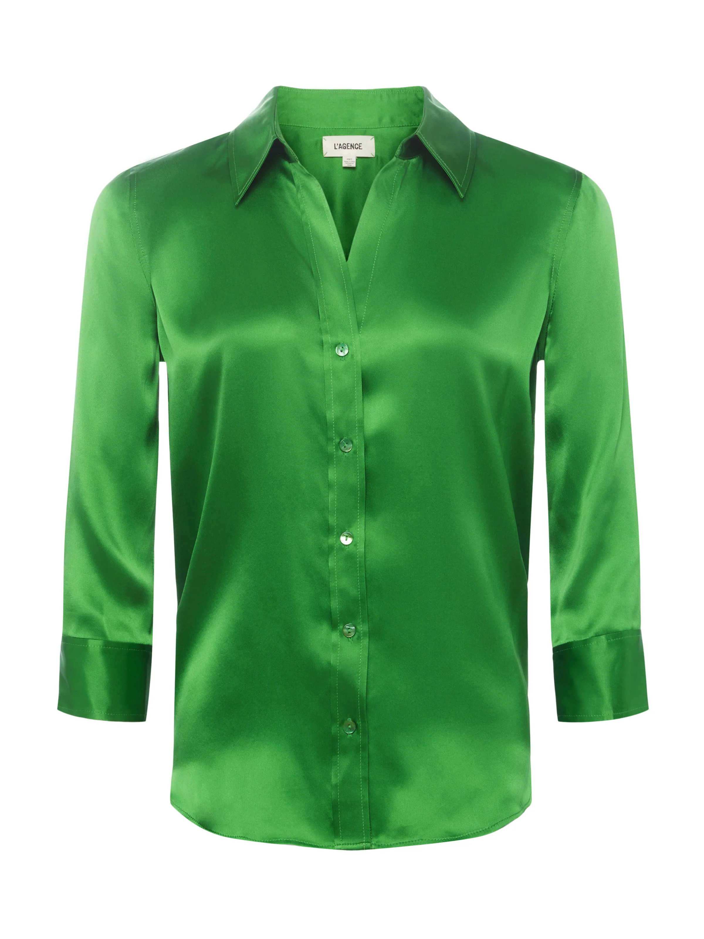 L'AGENCE Dani Silk Blouse in Bright Green | L'Agence