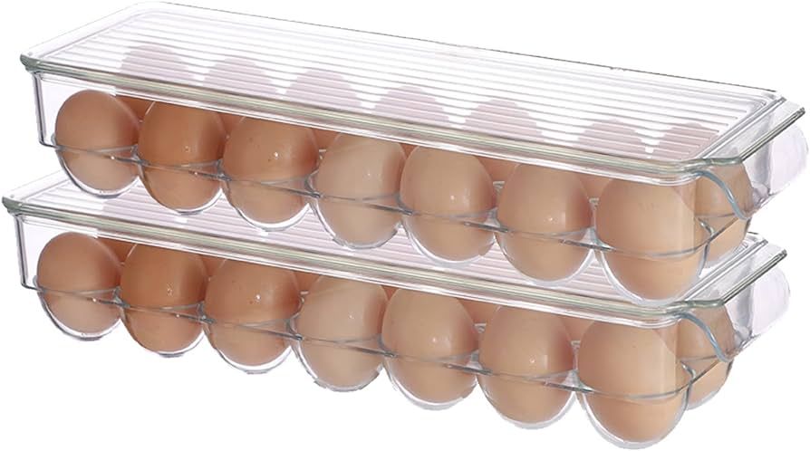 Cq acrylic Clear Plastic Egg Holder for Refrigerator,2 PACK Egg Storage Container Organizer Bin,L... | Amazon (US)