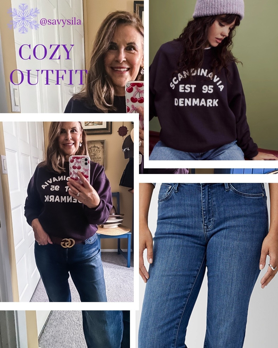 Dark purple sweatshirt and comfy jeans are perfect for the cooler weather!

#LTKfall #LTKjeans #LTKover50style