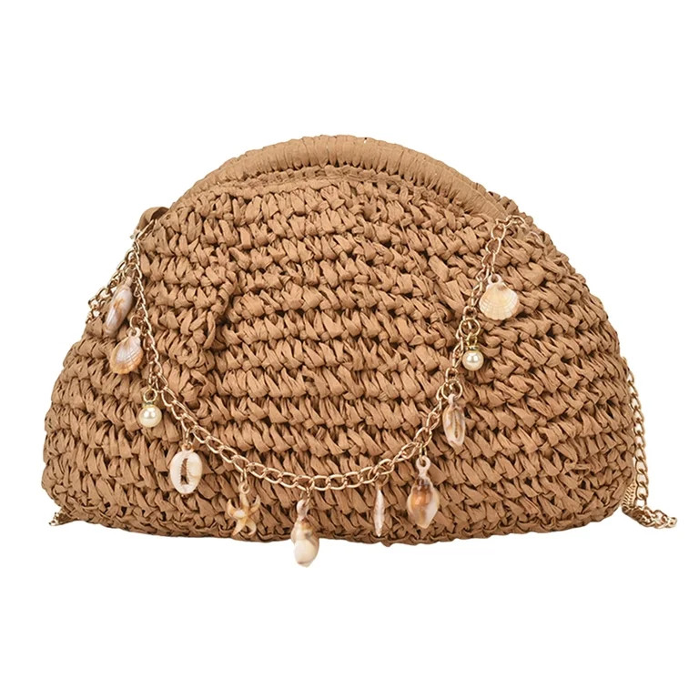 Yucurem Retro Straw Woven Dumpling Bag with Seashell Chain, Bohemian Beach Handbag for Summer Wed... | Walmart (US)