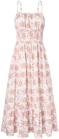 GRACE KARIN Summer Dresses for Women 2026 Vacation, Smocked Floral Maxi Dresses, Boho Beach Long ... | Amazon (US)