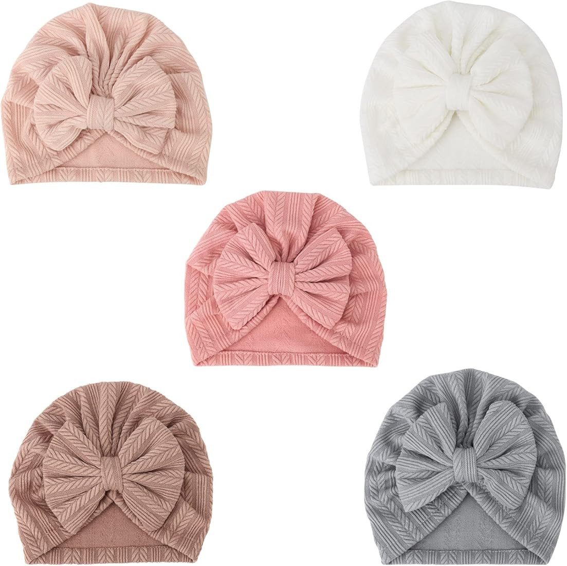 DRESHOW BQUBO 5 Pieces Newborn Baby Turban Hats Bow Baby Infant Beanie Breathable Toddler Cap for... | Amazon (US)