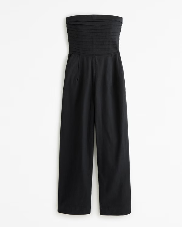Women's Emerson Linen-Blend Ruched Strapless Jumpsuit | Women's Dresses & Jumpsuits | Abercrombie... | Abercrombie & Fitch (US)