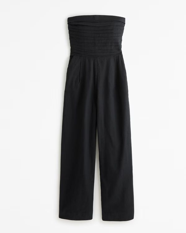 Women's Emerson Linen-Blend Ruched Strapless Jumpsuit | Women's Clearance | Abercrombie.com | Abercrombie & Fitch (US)
