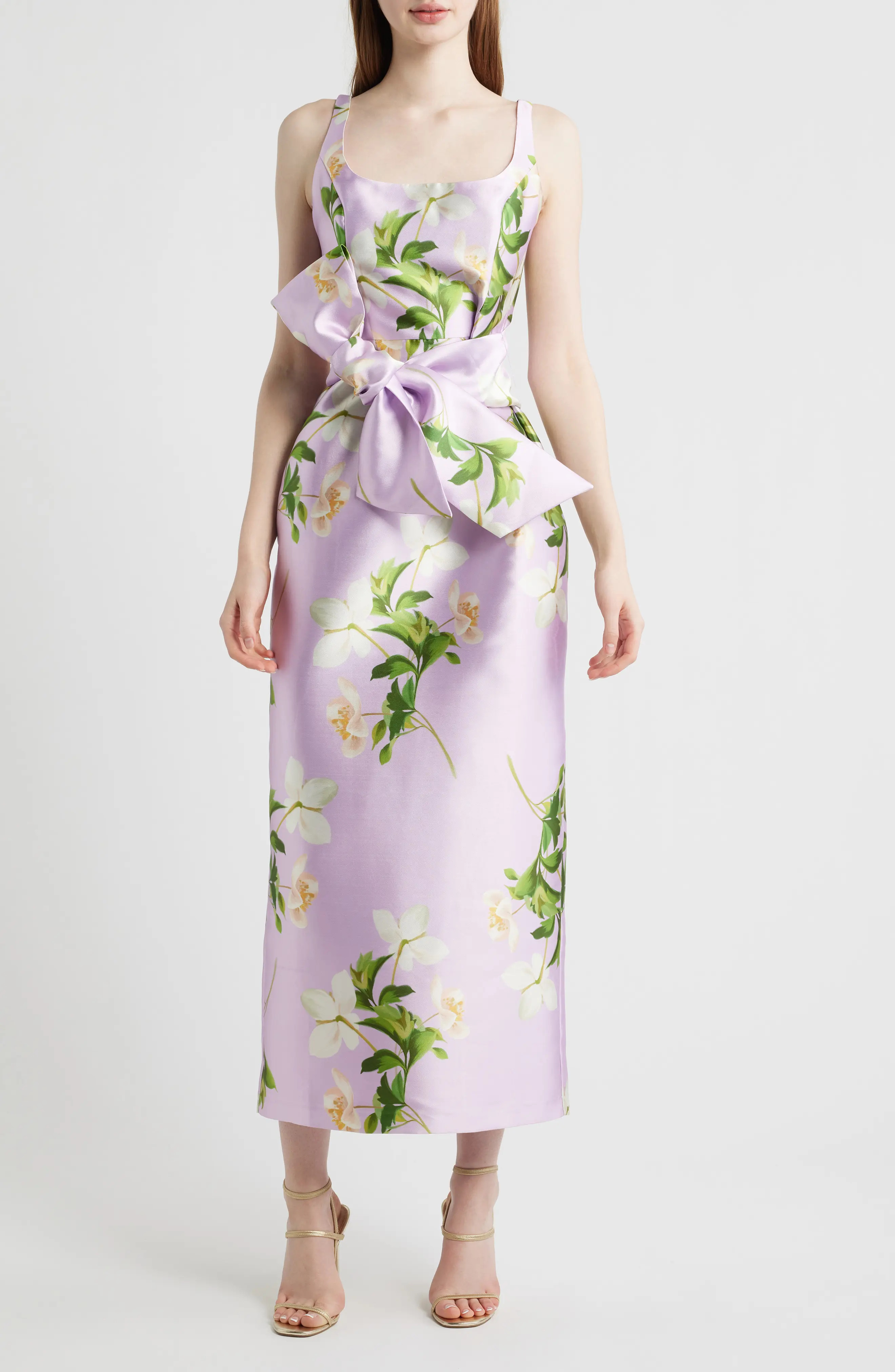 Floral Print Sleeveless Satin Midi Dress (Women) | Nordstrom | Nordstrom