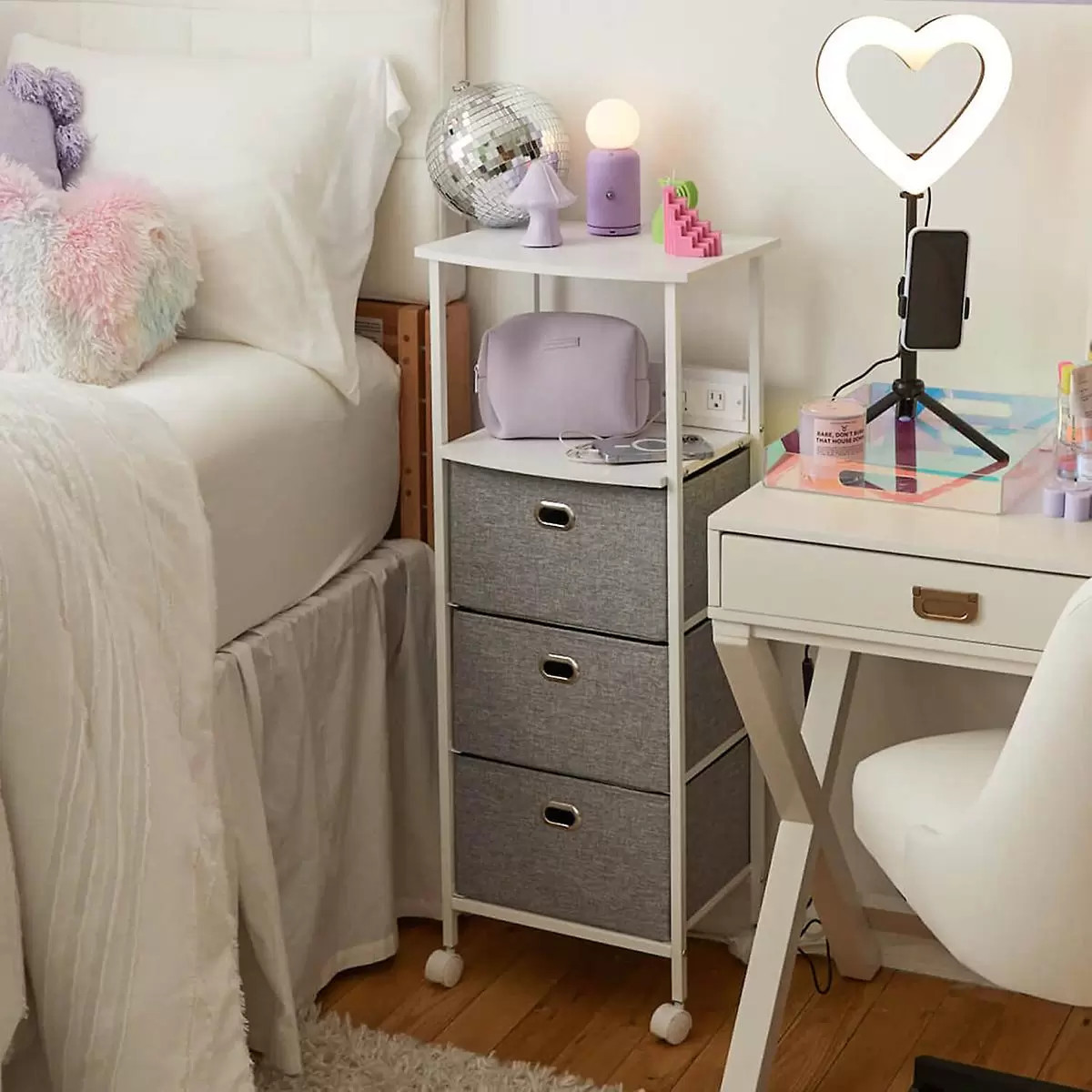 Dormify Sutton Charging 3-Drawer Cart on Wheels Camel | The Container Store