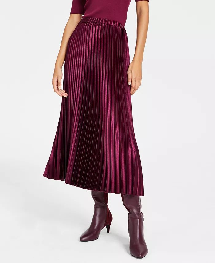 Women's Satin Pleated Pull-On Midi Skirt | Macy's
