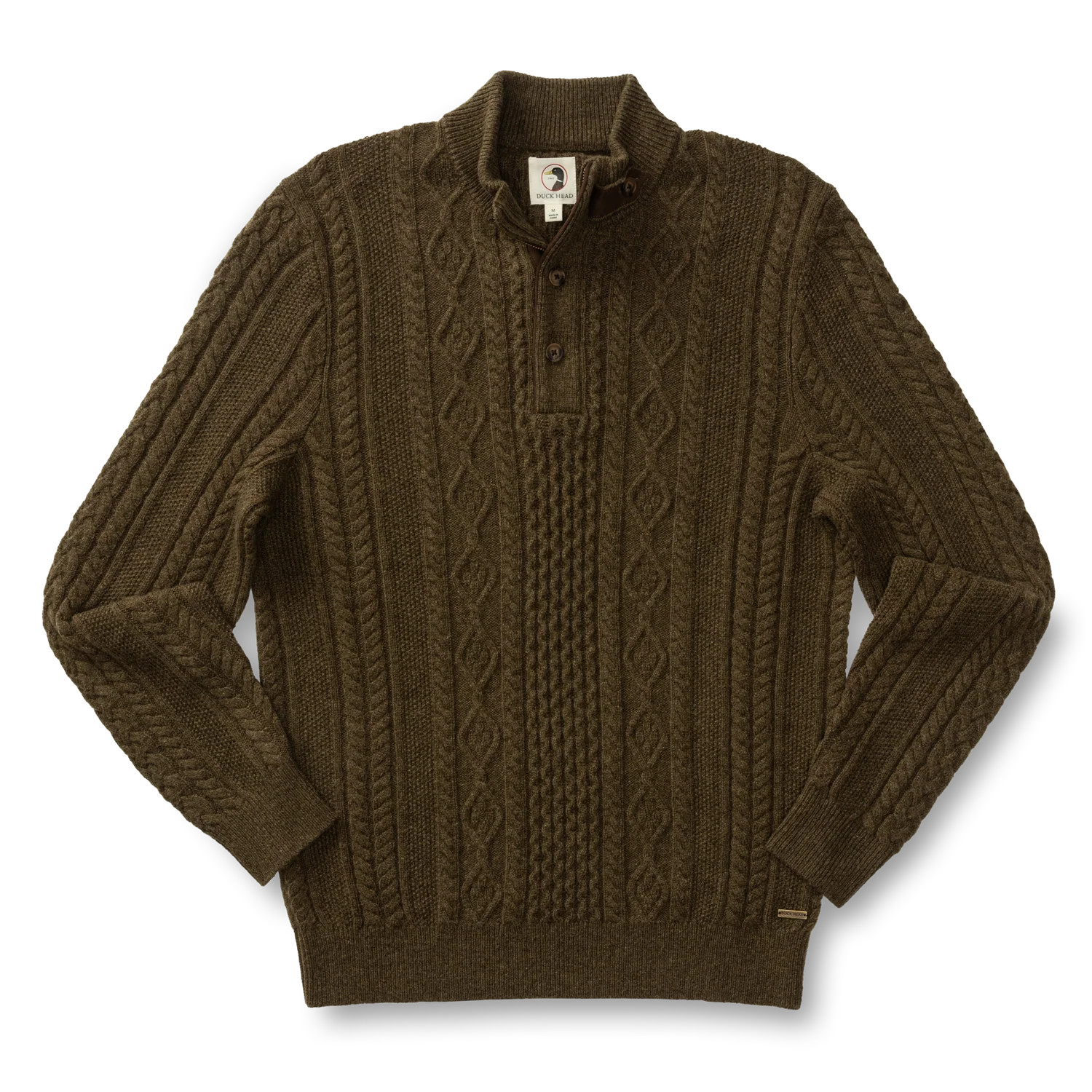 Haines 1/4 Zip Cable Knit Sweater - Olive | Duck Head Apparel