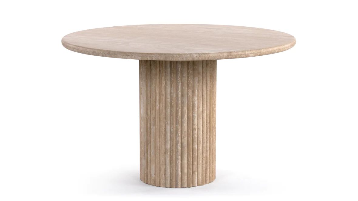 Moon - Moon Round Pedestal Dining Table, Travertine, 47in | Interior Icons