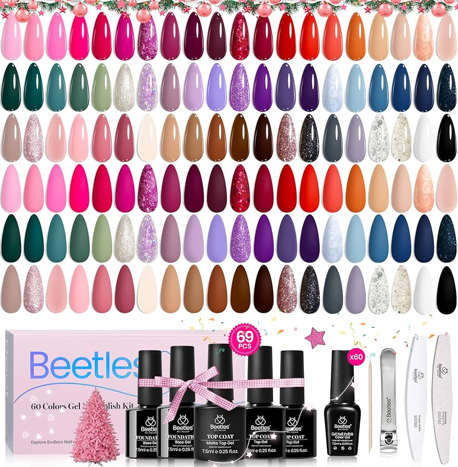 Beetles 60 Colors Gel Nail Polish Set, Winter Red Brown Glitter Blue Gel Polish 69 PCS Exquisite ... | Amazon (US)