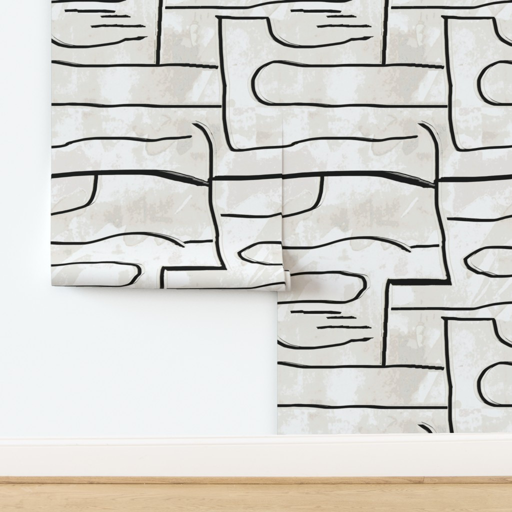Graffiti Black Offwhite Gray Ink lines paint Wallpaper | Spoonflower | Spoonflower