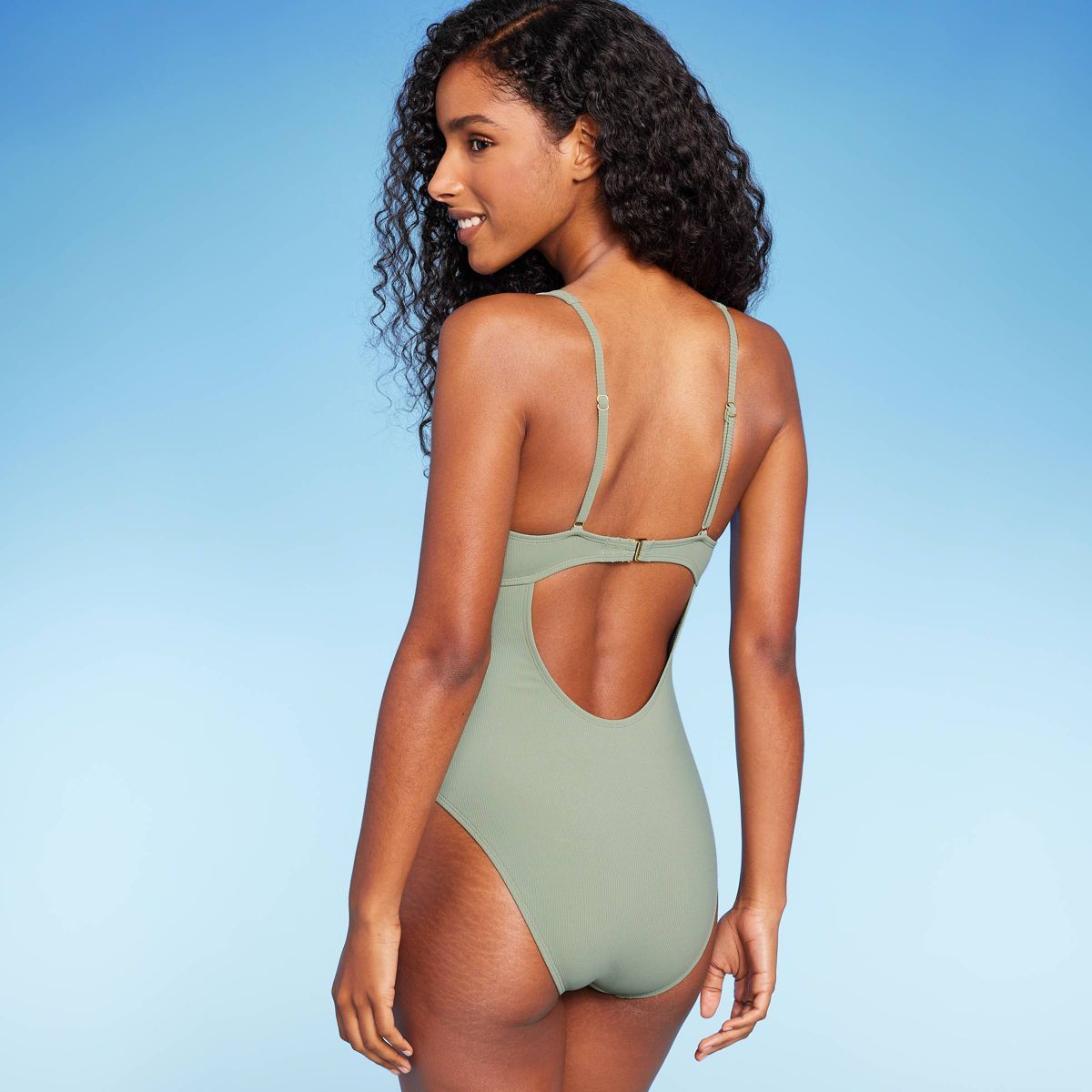Women's Ribbed Plunge Twist-Front One Piece Swimsuit - Shade & Shore™ | Target